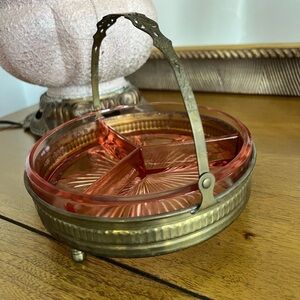 1930s Pink Depression Glass Divided Hors d'Oeuvre Tray